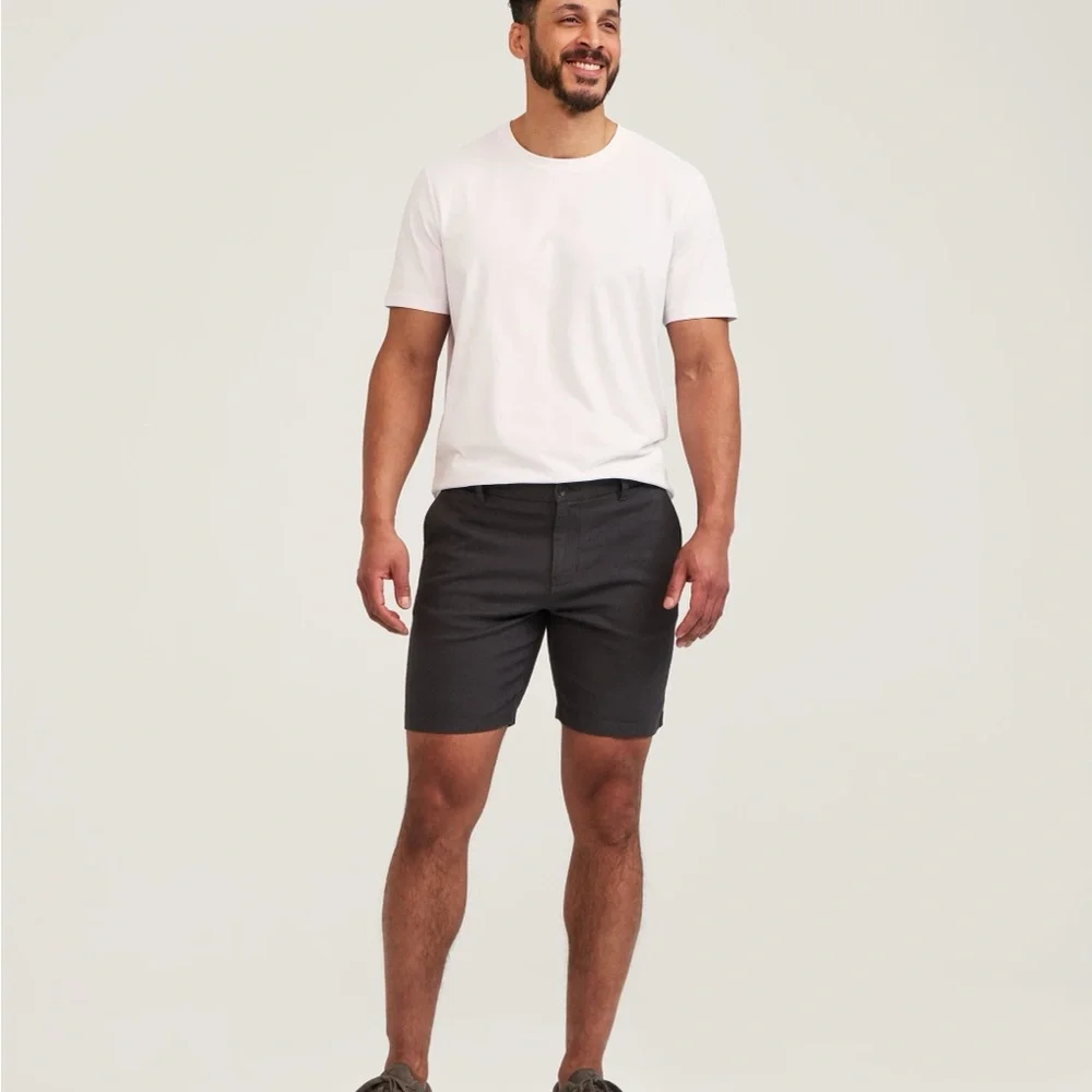 Sz 32 chino Denver Hayes Men's 8 Inch Linen Stretch Short Men's black Shorts - Picture 3 of 15